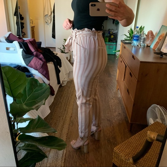 Blush Striped Paper Bag Pants 